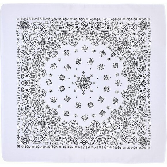 Women's White Cotton Bandana Large Cowgirl Imported Handkerchief Headband Scarf - Picture 5 of 7